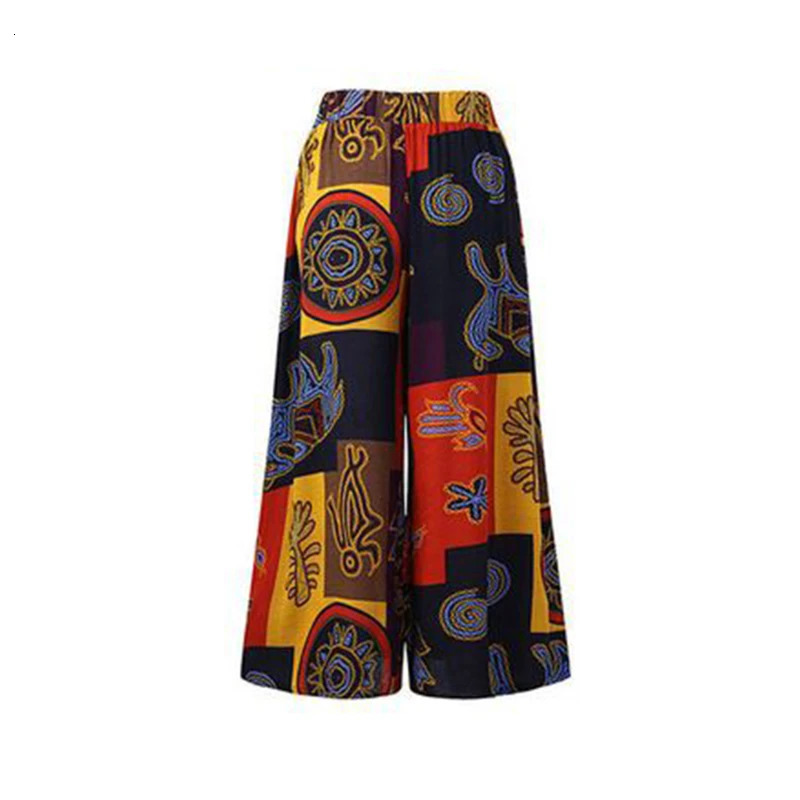 Ethnic Style Wide Leg Trousers Women Yoga Harem Pants Gypsy Hippie Thai Boho Court Pants Ruched Waist Aladdin Womens Pants 250915 - view 4