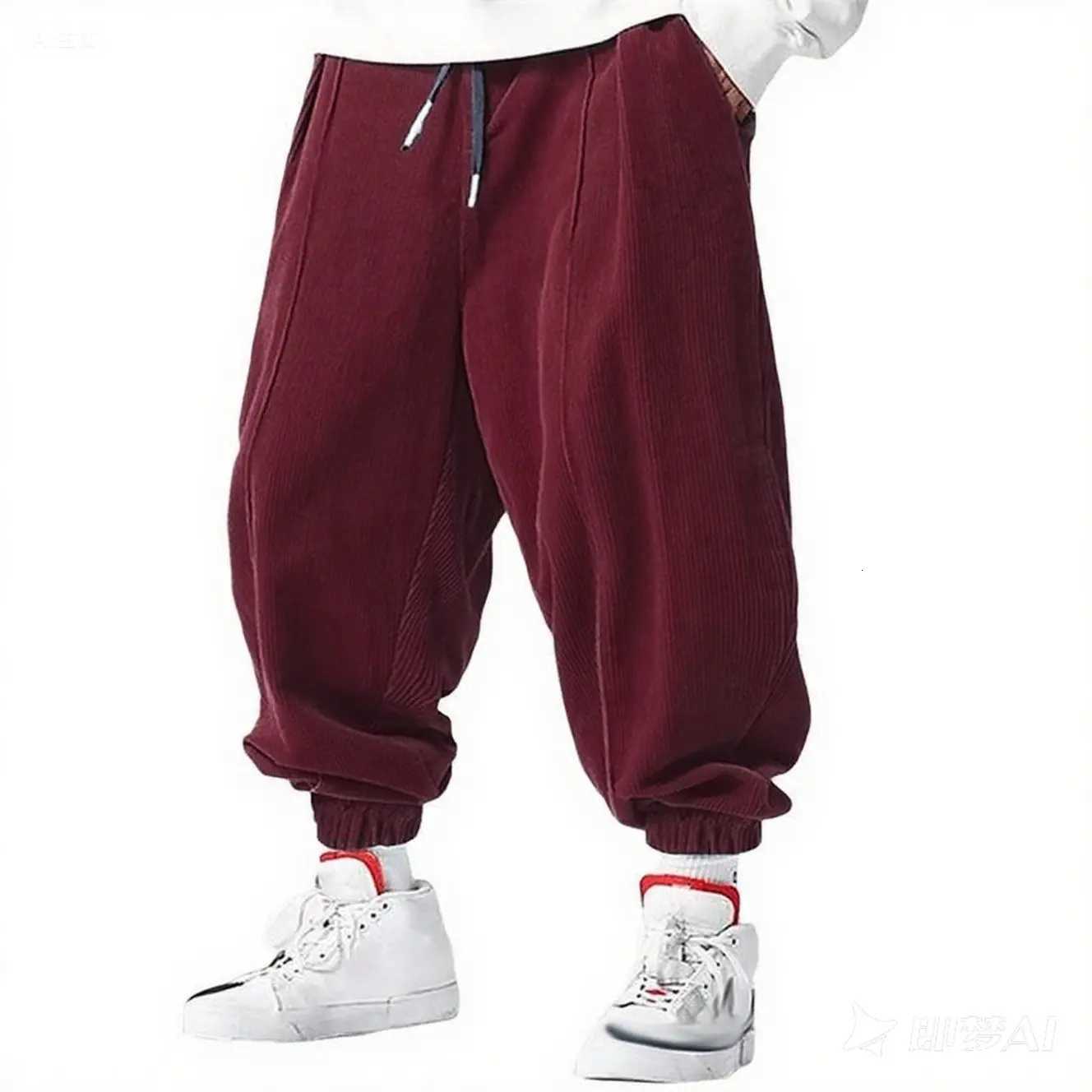 Fall Mens Casual Loose Drawstring Pants Fashion HighEnd HipHop Style Premium Corduroy Trendy Cuffed PantsXJ250915