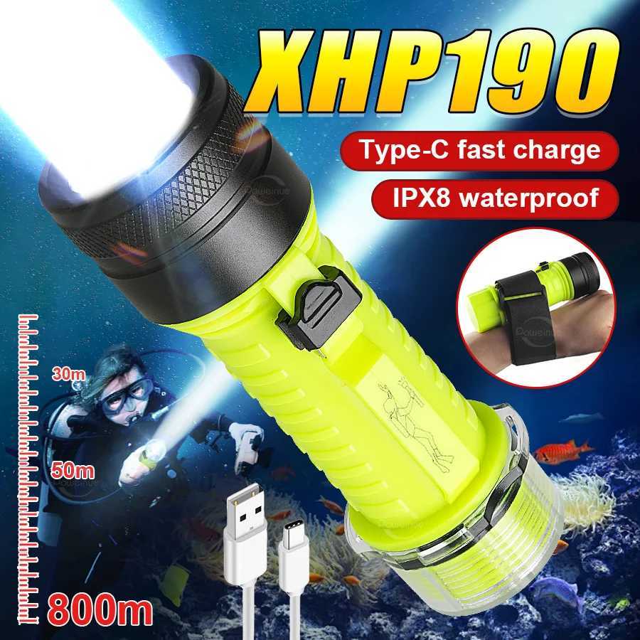 Super bright Underwater Lantern XHP190 Rechargeable Professional Diving Flashlight 18650 Diving Torch IPX8 Waterproof Lantern C250915