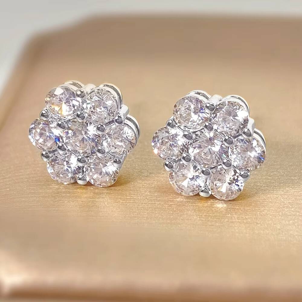 Foxi 18K Gold Plated 925 Sterling Silver Stud Earring Zirconia Waterproof Hypoallernic Fashionable Trendy Flower Silver Earrings