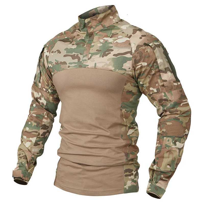 Ripstop Camouflage Tactical Shirt Men Camo Long Sleeve Combat Shirts MultiPocket Cotton Military Uniform TShirtXJ250915