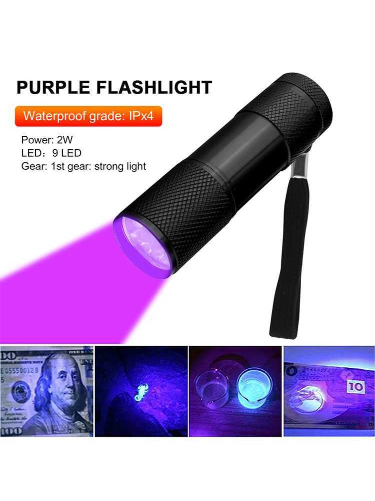 Mini Flashlight with Rope Professional Purple Light AntiSkid 395nm Backlight Portable Ultraviolet Torch Gadgets C250915