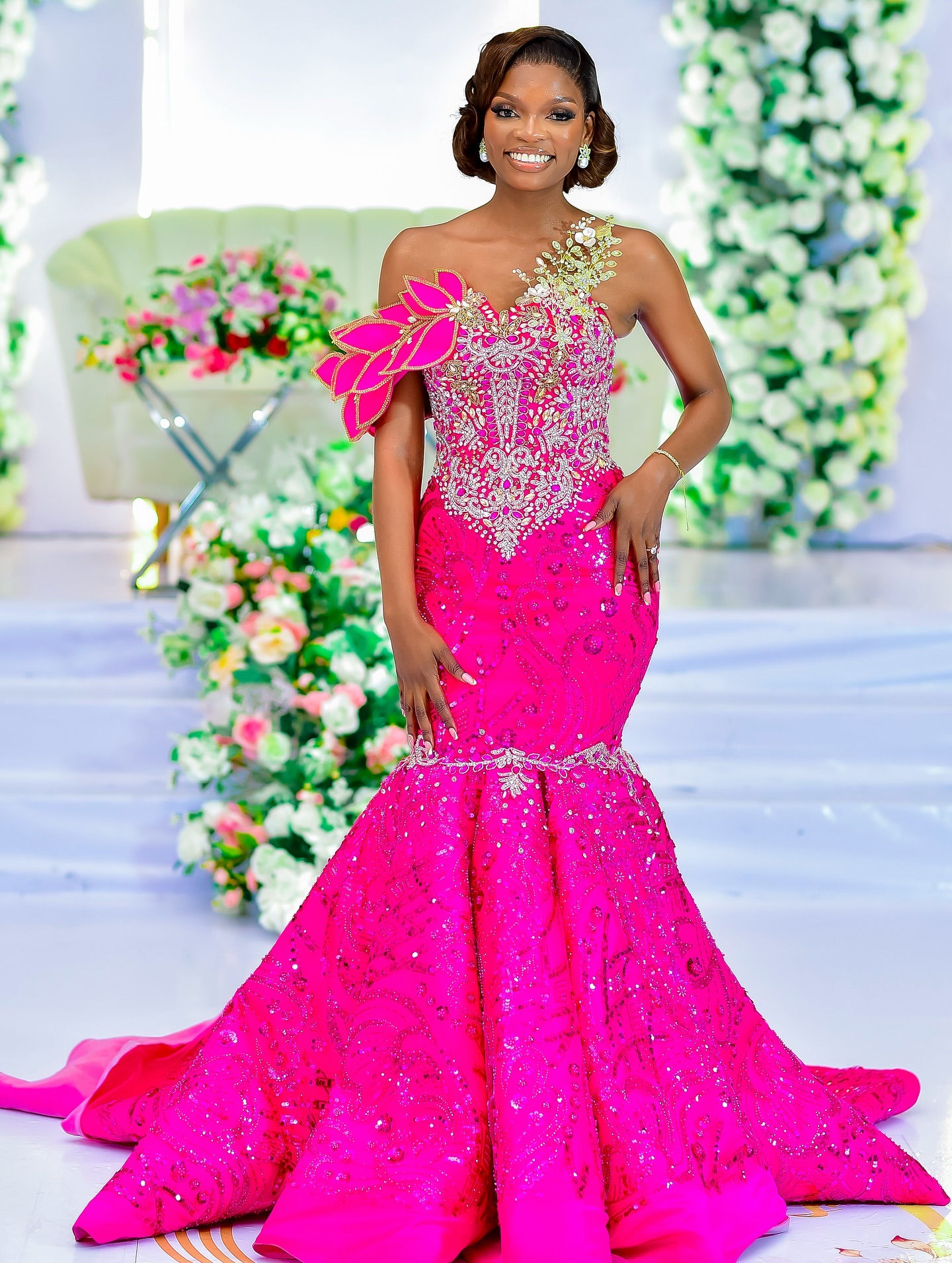 Aso Ebi Fuchsia Mermaid Prom Dresses 2025 Lace Crystals Florals Evening Formal Party Second Birthday Engagement Gowns Plus Size Dress For Special Occa