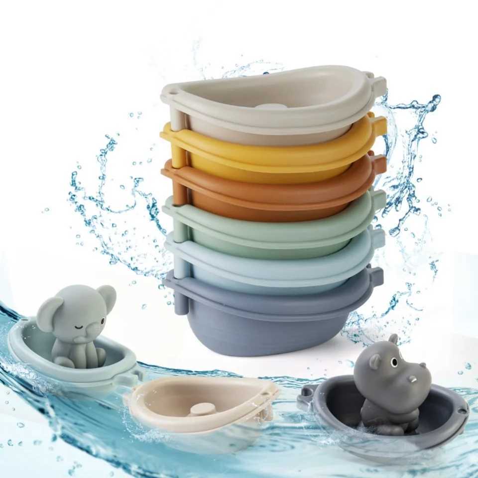 1 Piece of Kidsrens Bathroom Stackable Floating Boat Toys for Infants and Young Kidsren Bathing and Playing in the Water Stacking Boat Animal Finger S