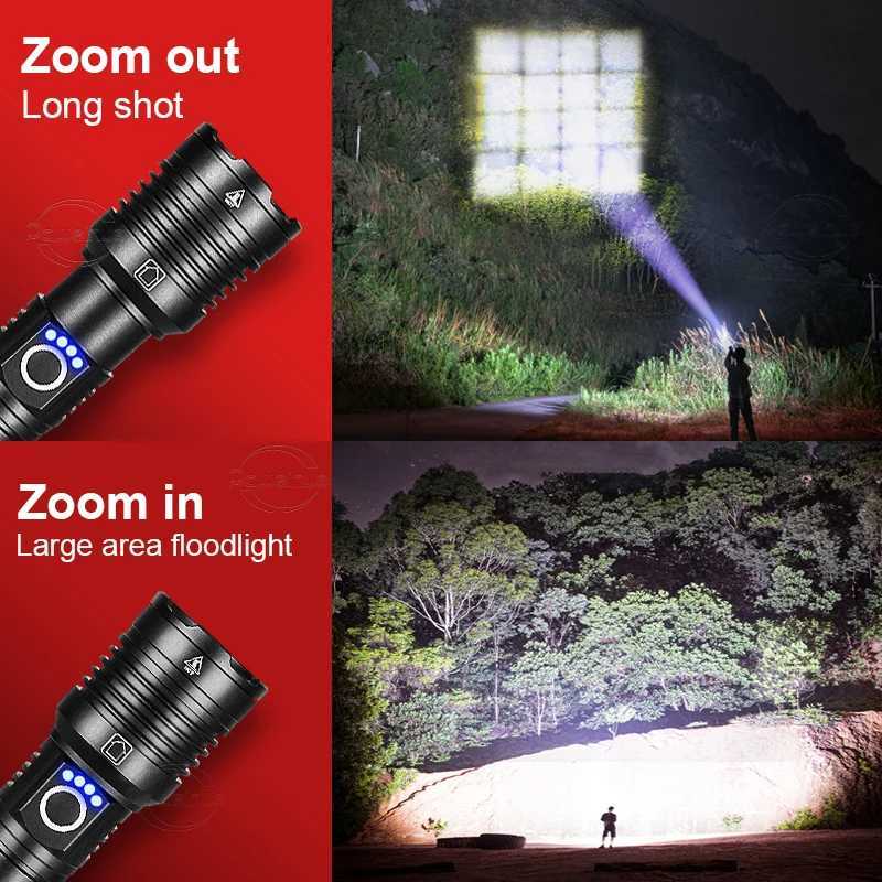 2024 High Power LED Flashlight 16 cores XHP160 Super Bright USB Rechargeable Torch 1865026650 Zoom Lanterns Camping Hand Lamps C250915
