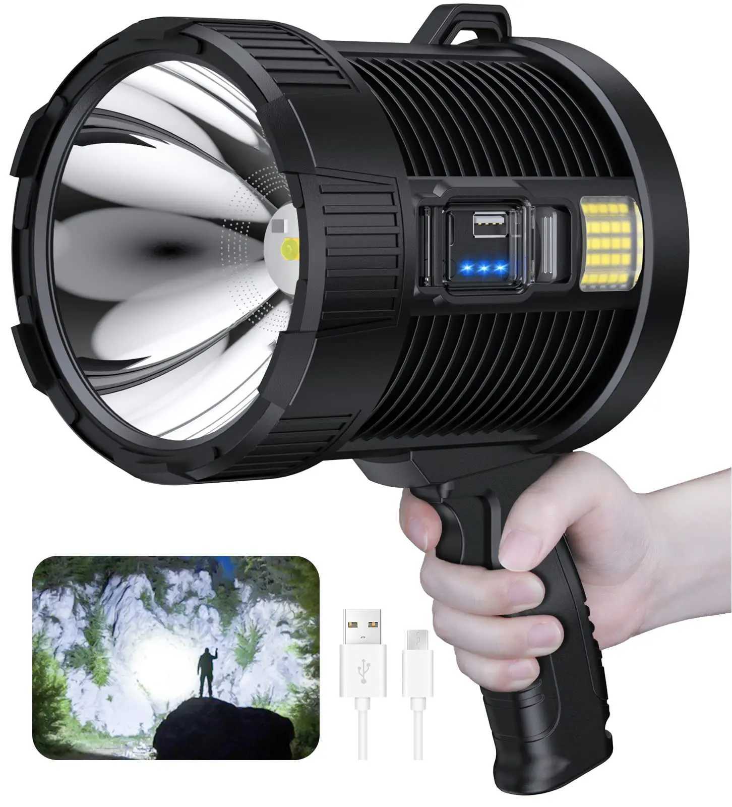 Rechargeable Spotlight 900000 Lumens Led Spot Lights Handheld Large Flashlight Super Bright Outdoor Solar Spotlights Searchlight C250915