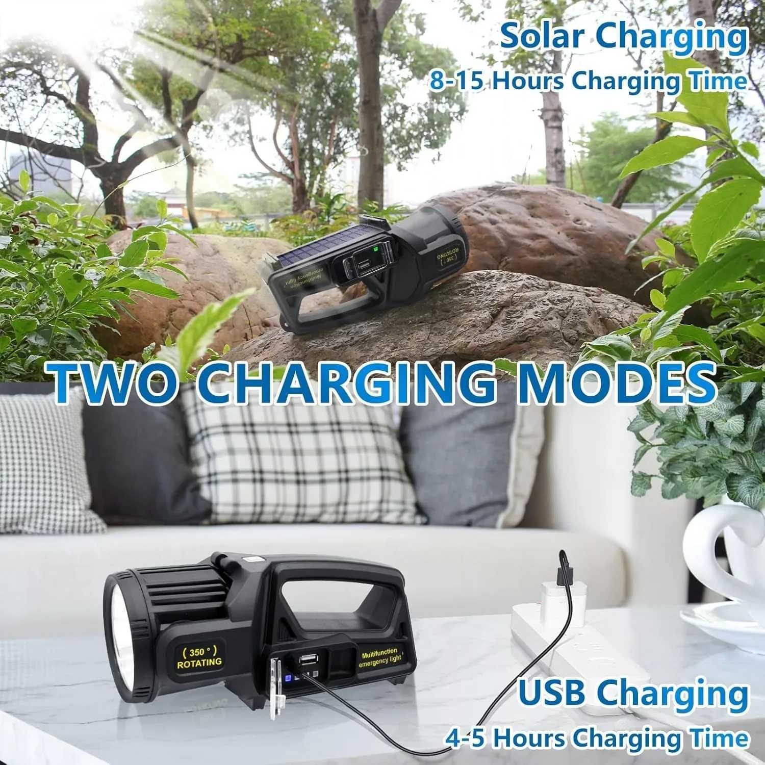 350000 Lumens Spotlight Rechargeable Led Spot light Flashlight 9 Modes Super Bright Outdoor Waterproof Solar Flashlight C250915