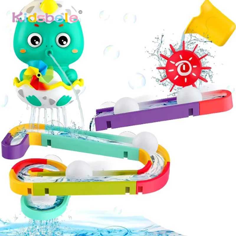 Toddlers DIY Track With Balls For Bathtub Pool Interactive Gift Assemble Track Dinosaur Egg Water Shower Toy With Water Spray C250915