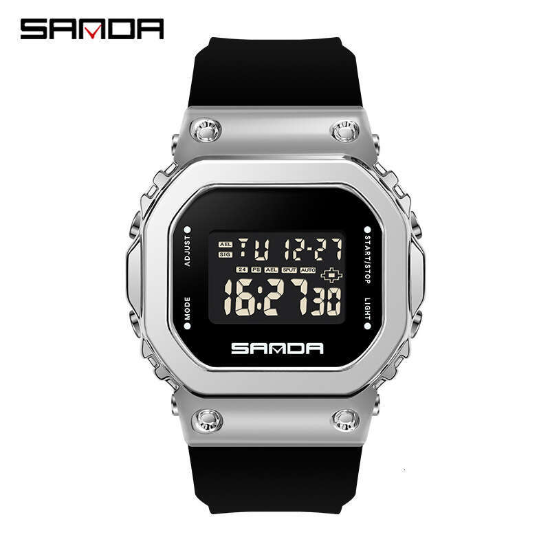 DHgargets Sanda Fashion Trend Single Movement Small Square Harajuku Style Waterproof Sports Watch with Raised Hand Light for Couples Men and Women