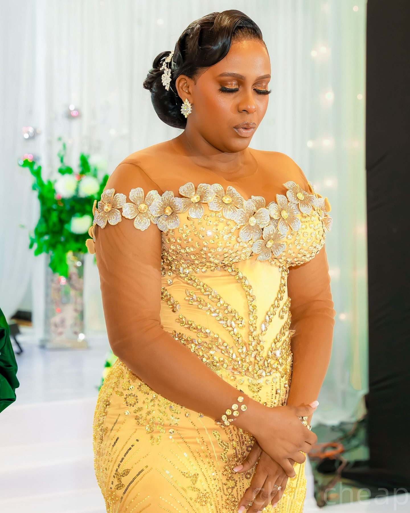 Aso Ebi Yellow Mermaid Prom Dresses 2025 Flowers Crystals Sequined Evening Formal Party Second Birthday Engagement Gowns Plus Size Dress For Special O