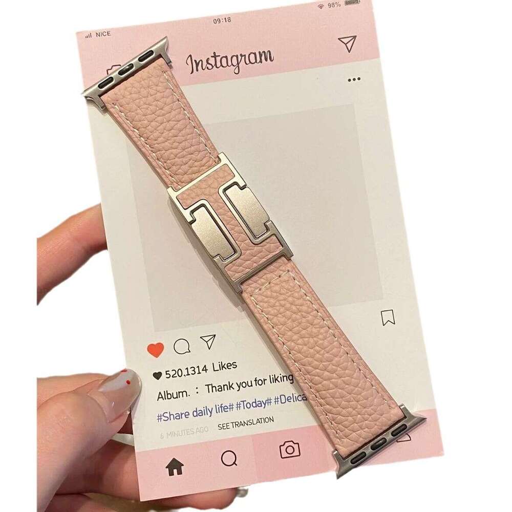 Suitable for Apple Watch 10 H Magnetic Buckle iWatch 9 8 7 SE Grain Leather Band