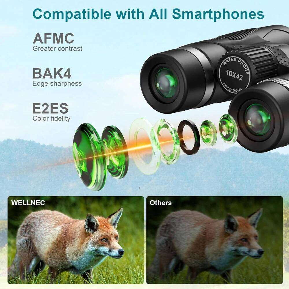 10X42 HD Binoculars High Magnification With Bak4 Prism Professional Birdwatching Hunting