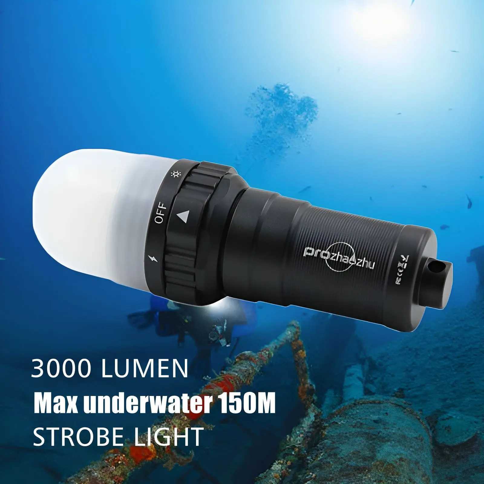 Diving Strobe 3000 Lumen IP68 200M Alumium Alloy Rechargeable Scuba Signal Light C250915