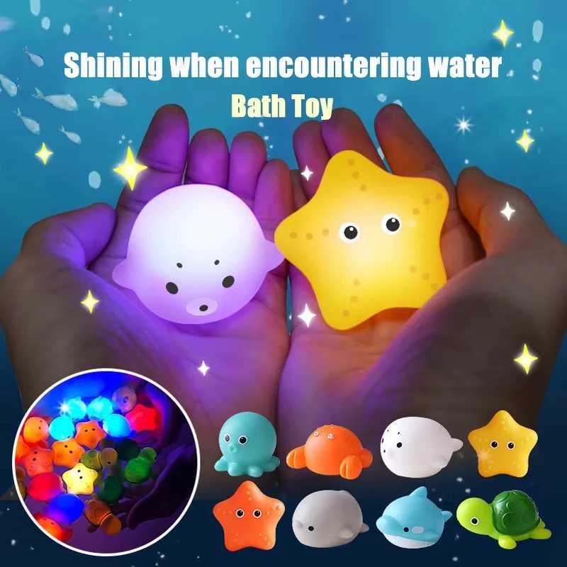 Cute Animals Bath Toy Swimming Water LED Light Up Toys Soft Rubber Floating Induction Luminous Toy Kids Bathroom Water Play Gift C250915