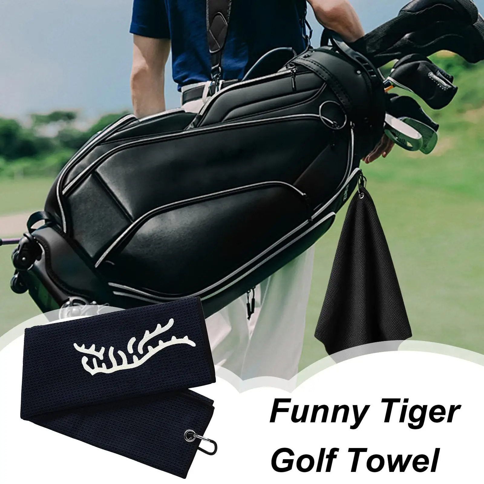 1pc Tiger ed Golf Towel Microfiber Waffle Texture Soft Material with Ciner for Bags and Accessories 250915