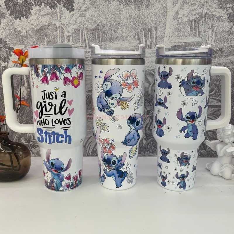 Stitch And Angel Stainless Steel Tumbler Cartoon Comic Thermal Mug With Straws And Lid 40oz Mugs Cup Cold And Hot Water Bottle F250915