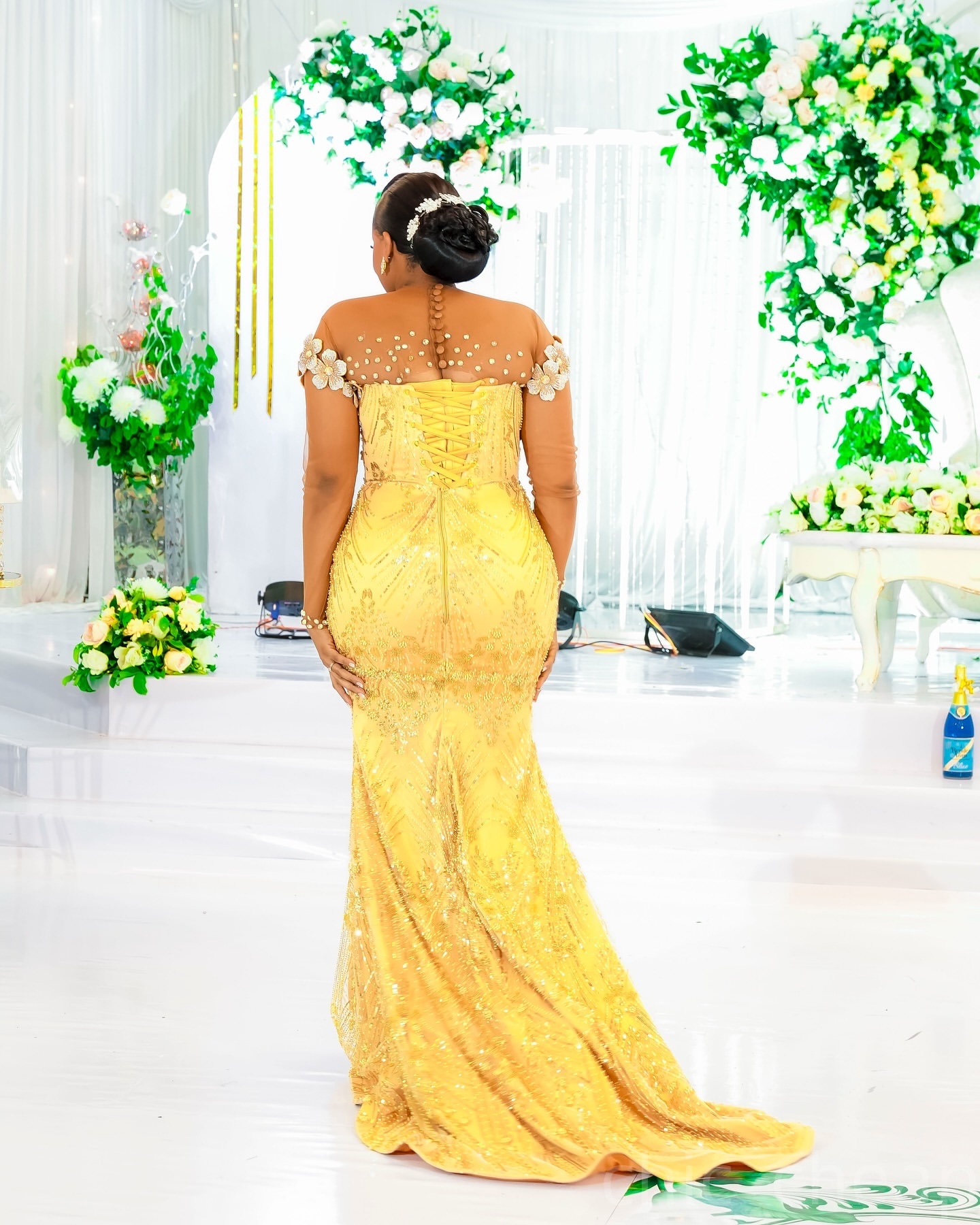 Aso Ebi Yellow Mermaid Prom Dresses 2025 Flowers Crystals Sequined Evening Formal Party Second Birthday Engagement Gowns Plus Size Dress For Special O