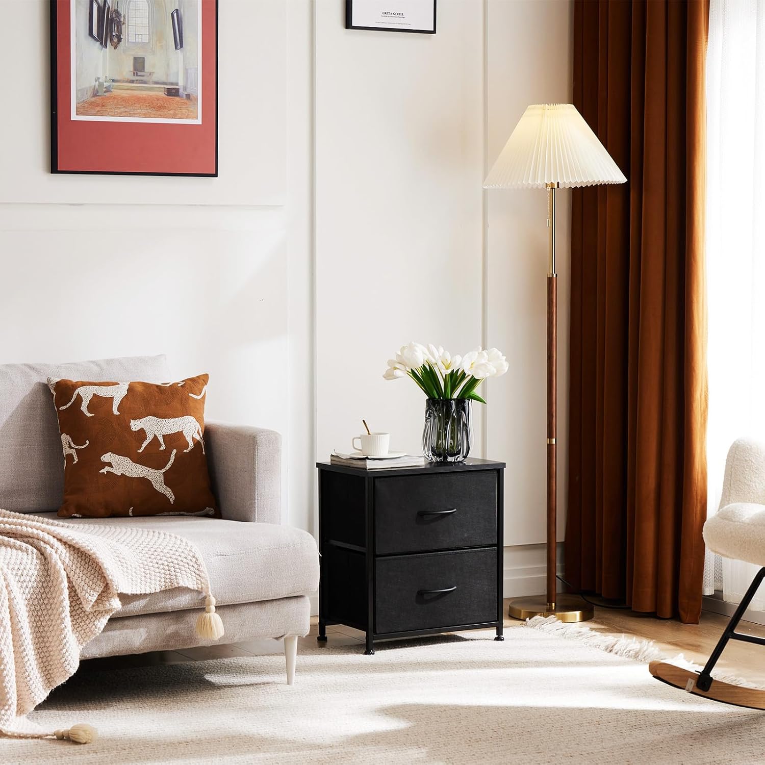 2 Tier Night Stands Dresser for Bedroom Organizer Drawer Storage Tower