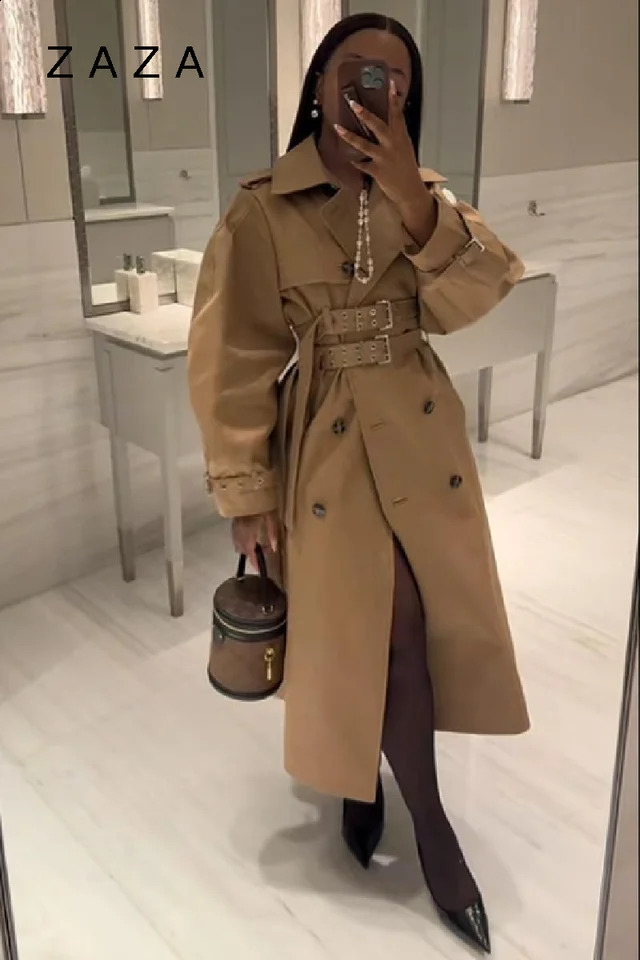 Womens Autumn Punk Long Trench Coat Bat Sleeve Double Breasted Jackets Slim Fit Hooded Crop With Belt 2025 Lady Coats 250905
