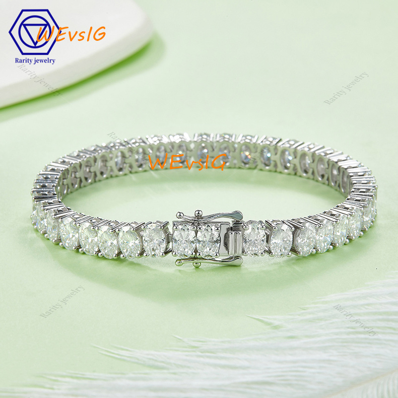 Rarity Wholesale Factory Price Iced Out Oval Shape D Color VVS 925 Sterling Silver Moissanite Tennis Chain Bracelet for Gift