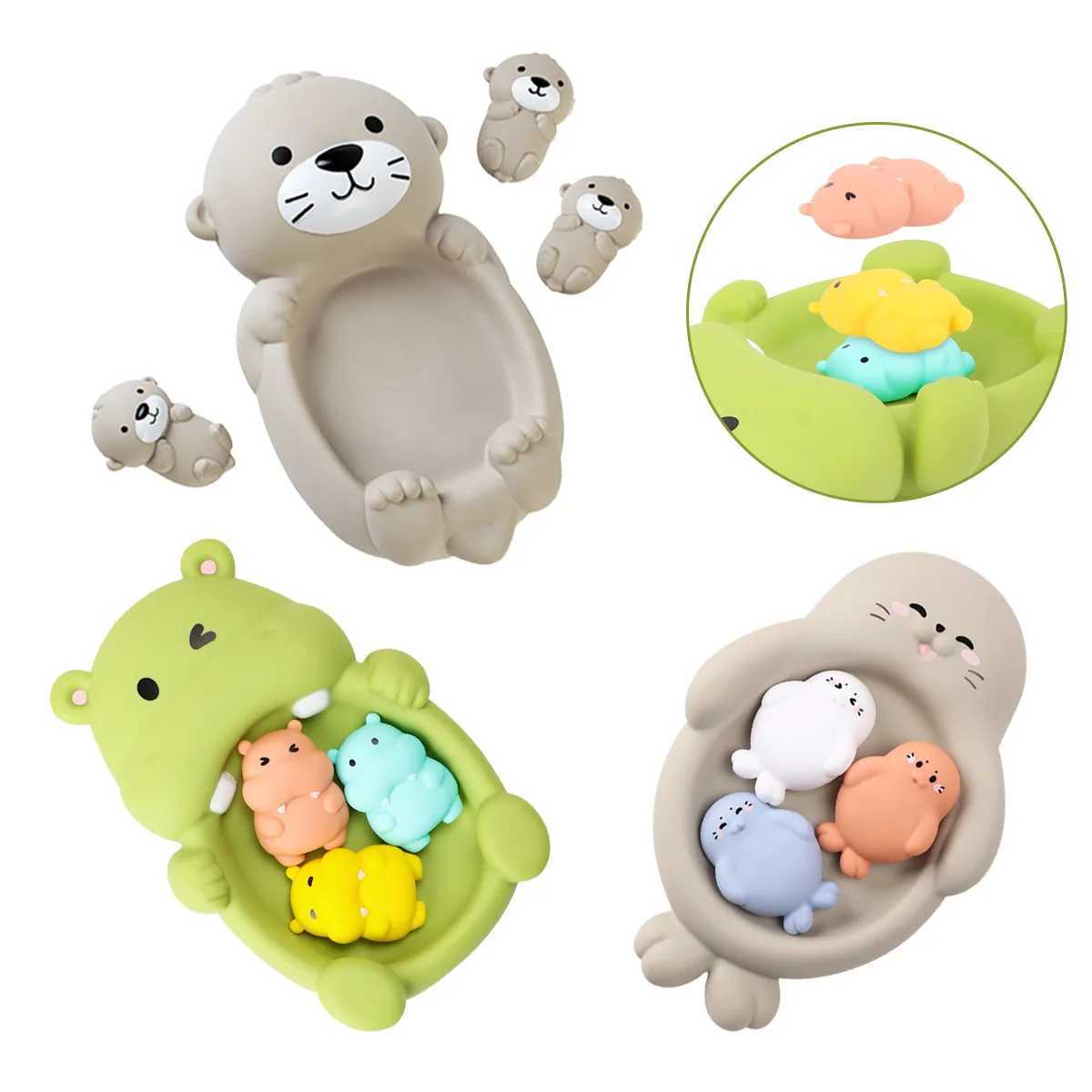 4Pcs Childrens Bathroom Floating Animal Hippo Otter Sealed Floating Play Toy Baby Bath Toy C250915