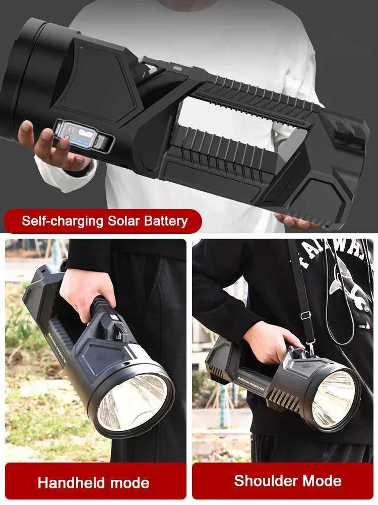Extra Large Flashlight 2227385cm Outdoor Solar Flashlight Rechargeable Searchlight Long Range Carry Super Bright Flashlight C250915