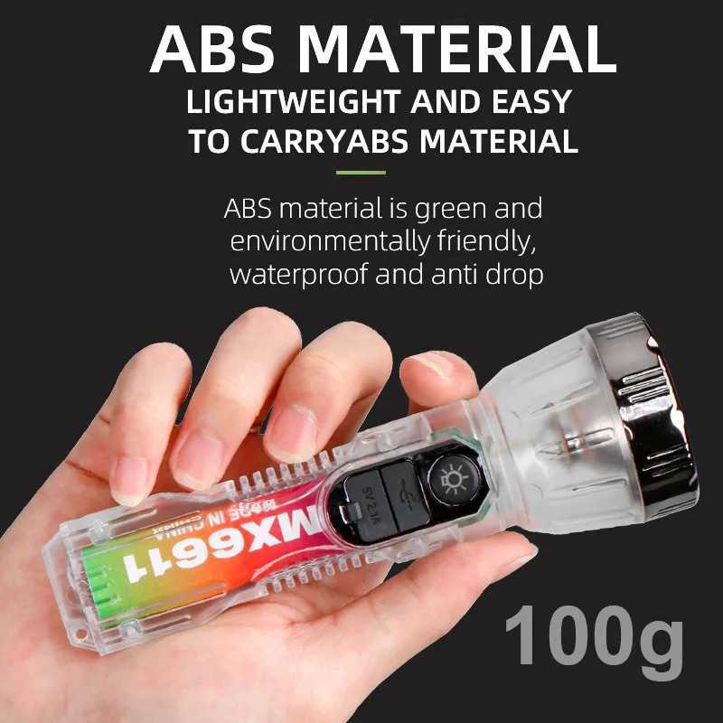 Portable Transparent Flashlight Solar USB Rechargeable Torch 3 Lighting Modes Outdoor Waterproof Adventure Fishing Flashlight C250915