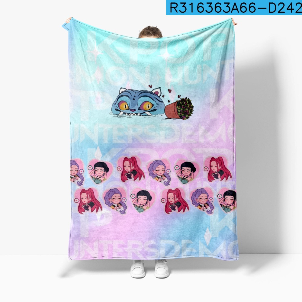Huntrix Flannel Blanket Demon Hunters Movie Graphic Throw Blanket Vintage Throw Blankets Kpop Concert Gift Witch Squad