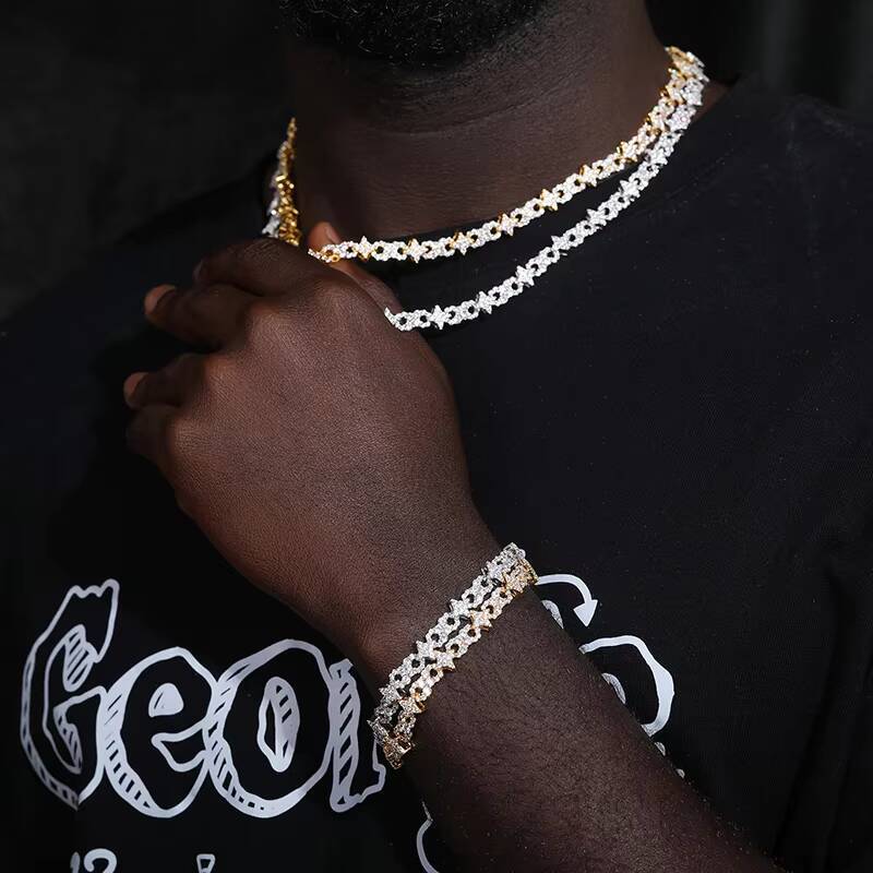 New Fashion Original Design Style 8MM 925 Sterling Silver Infinity Symbol Star Iced Out Moissanite Cuban Link Chain