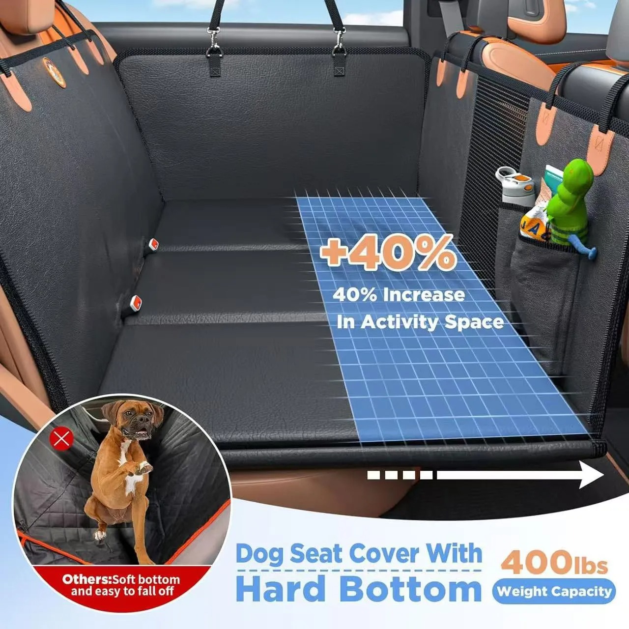 Dog Rear Seat Extension - Large Space, Dog Car Seat Cover Hard Bottom Can Support 400 pounds approximately kilograms