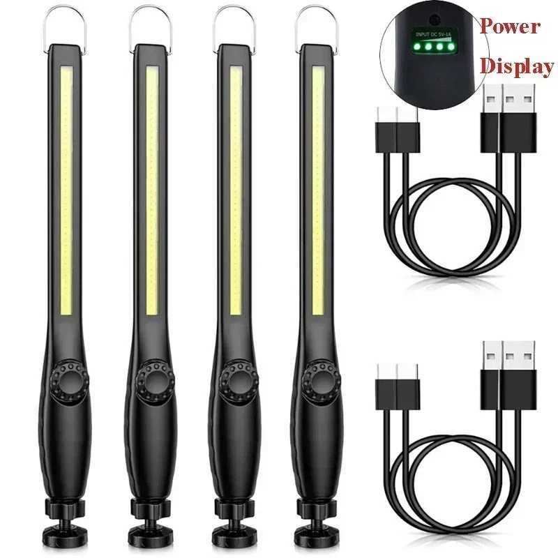 124PC LED Flashlight Magnetic Work Light USB Rechargeable Torch Hook Portable Lantern Inspection Light Camping Car Repair Lamp C250915