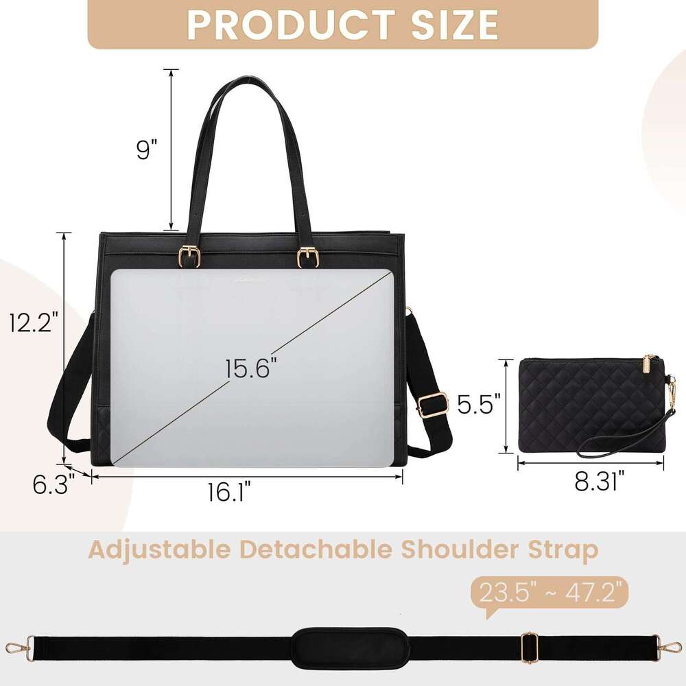 Womens Fashion Designer Bag Large Capacity Shoulder Bags Business Travel Laptop Briefcase for Office Travel University Casual Handbag Solid Color Blac