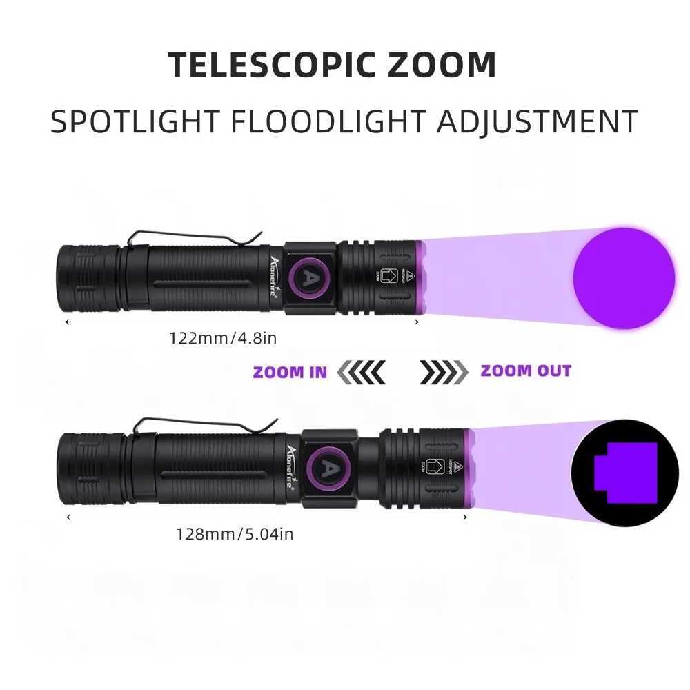 Zoom 365nm UV Flashlight USB Rechargeable Ultraviolet Nail lamp Torch Cat Dog Pets Urine tinea Marker Money Ore Detection Light C250915