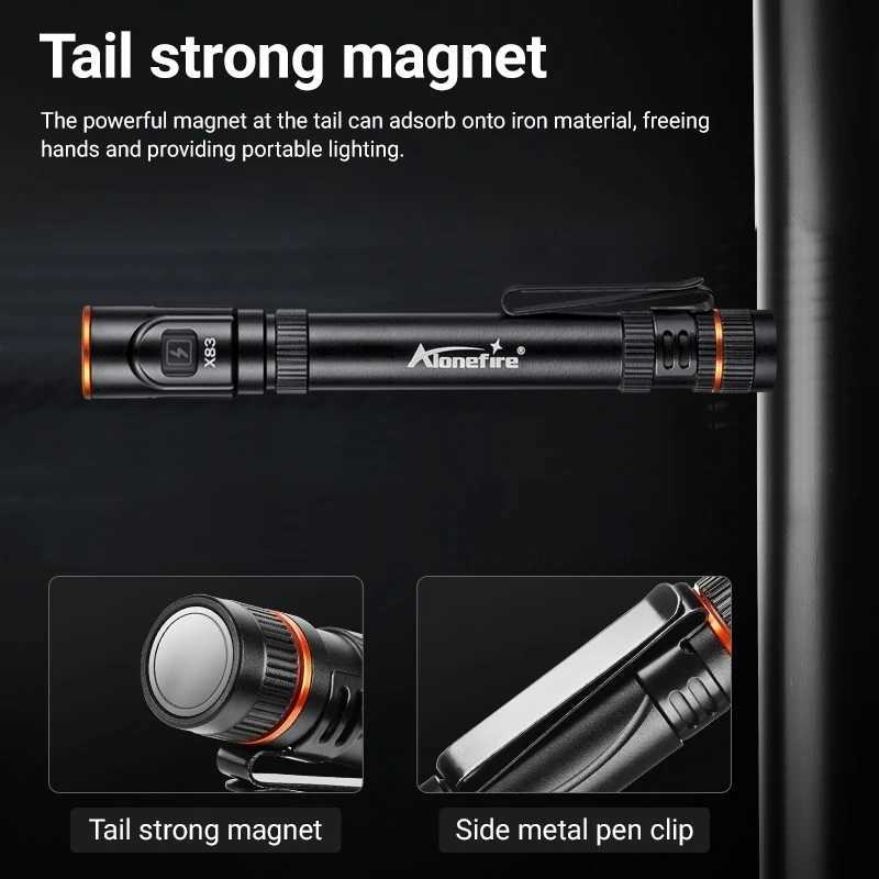 Mini EDC High Bright Pen Flashlight USB Rechargeable Magnet Small Pen Clip Torch Outdoor Camping Hiking Emergency lighting Light C250915