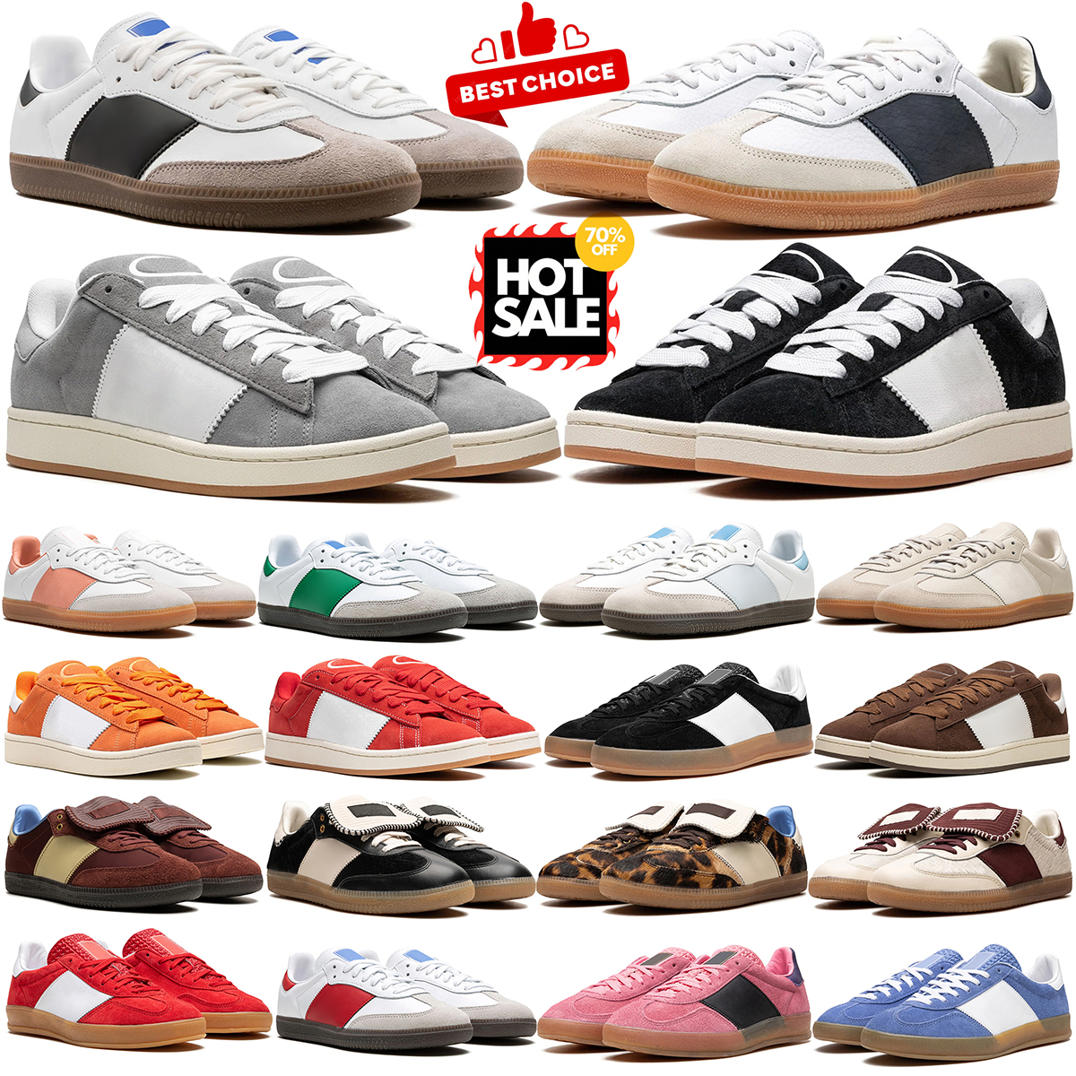 Designer Platform Campus Sneakers Casual Sports Shoes Leather Rubber Trainers Mens Womens White Core Black Red Green Pink Gum Crimson Velvet Outdoor Comfortable