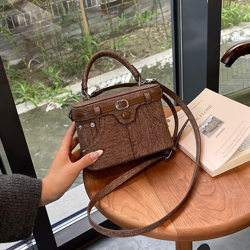 Luxury Brand Designer Bag Unique Design Handbag Box Bag For Women New Fashion Denim Patchwork Shoulder Bag Trendy Simple Crossbody Bag