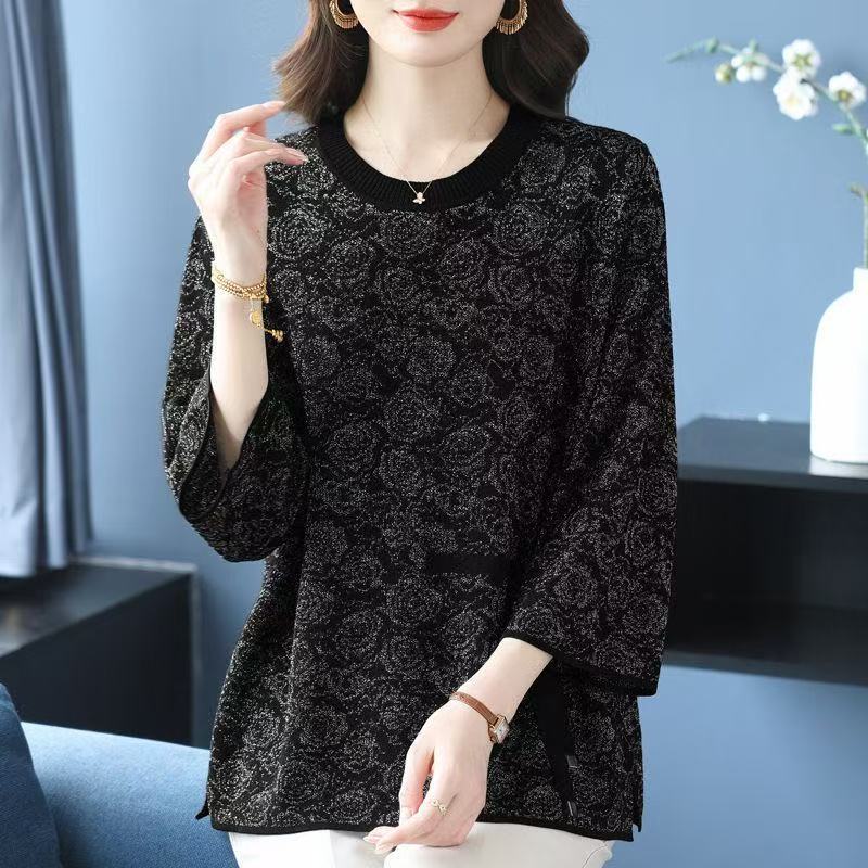 plus size women's new long sleeve high waist printed banquet dress mid-length skirt D02603