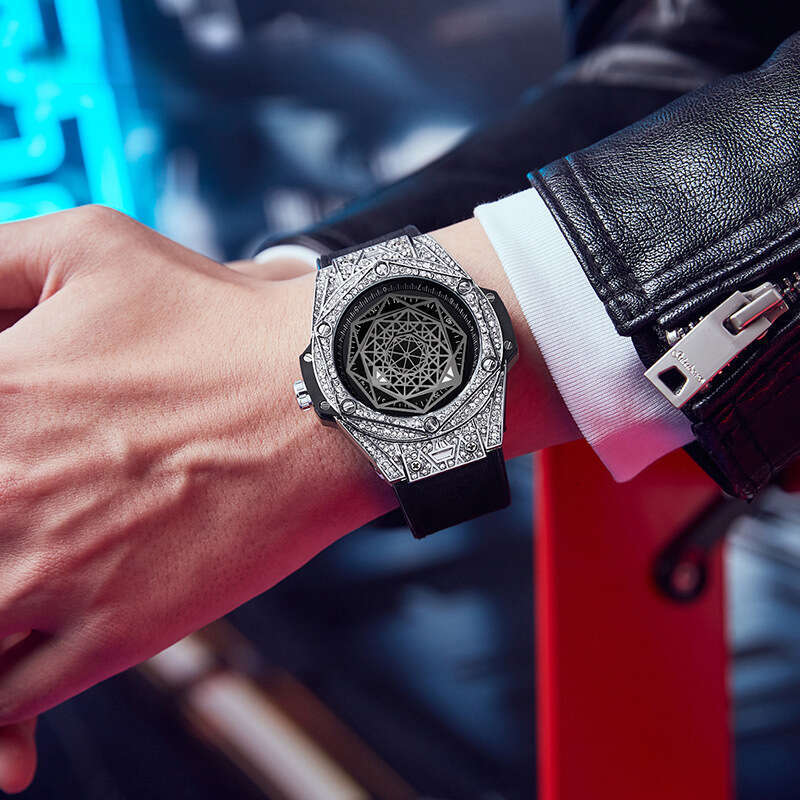 DHgargets New Model Men's Diamond-Encrusted Geometric Dial Luminous Waterproof Creative Quartz Watch