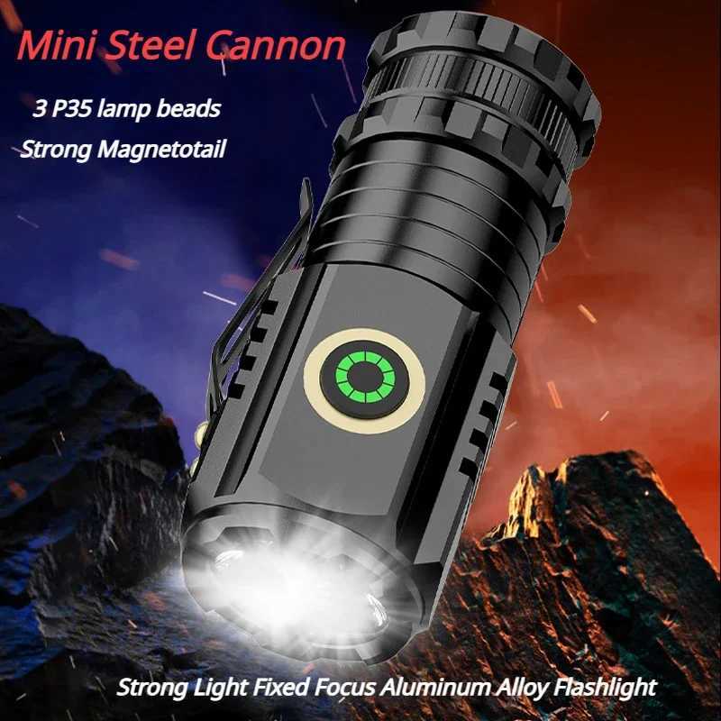 Powerful Mini EDC LED Flashlight Super Bright Keychain Light 2000LM USB Rechargeable Torch Camping Lantern with Power Indicator C250915