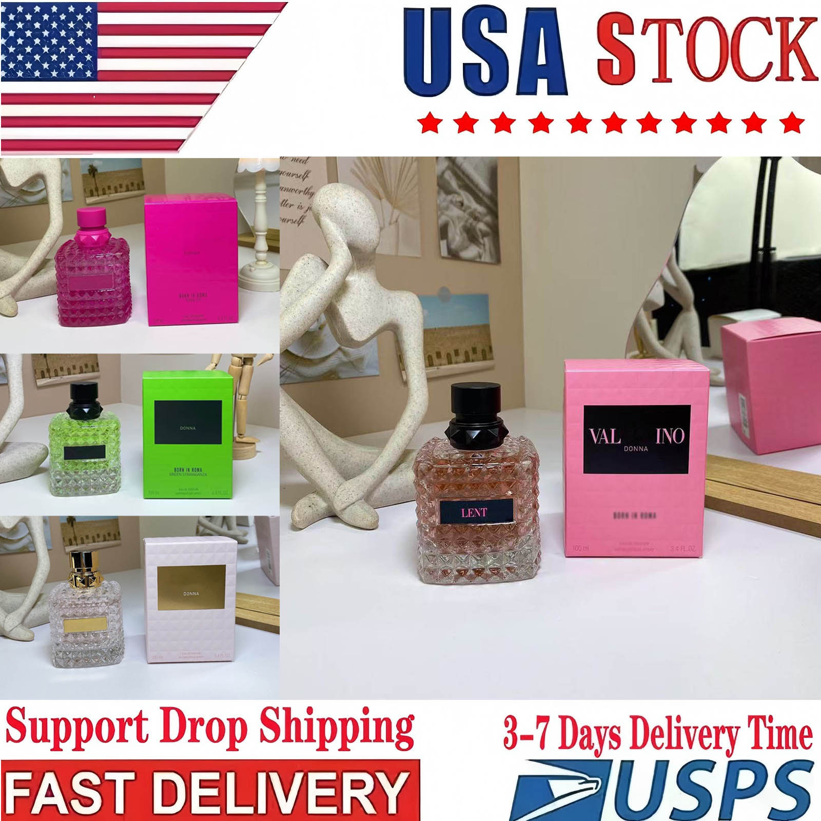 valentine Perfume Born In Roma intense Perfume men women Fragrance 100ml 3.4oz Green Stravaganza Cologne Eau De Parfum Long Lasting smell High Quality US stock