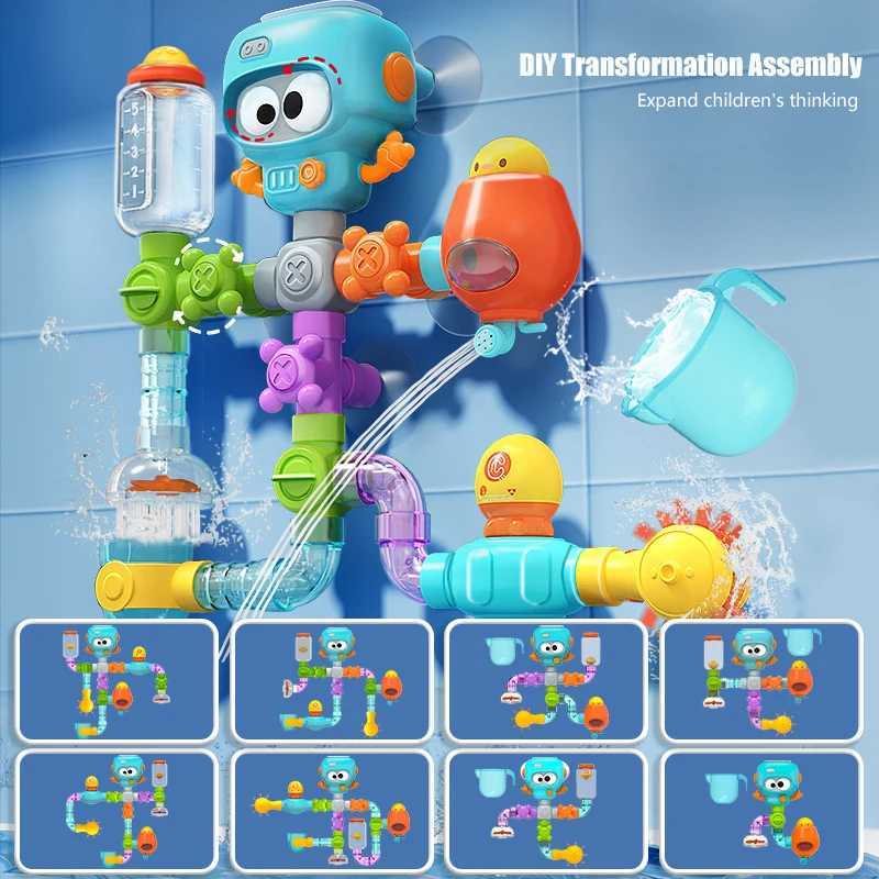 Baby Bath Toys with Strong Suction Cups Tubes Spinner Squirt Water Game Set Toddlers Kids Shower Pool for 3 Years Children Gifts C250915