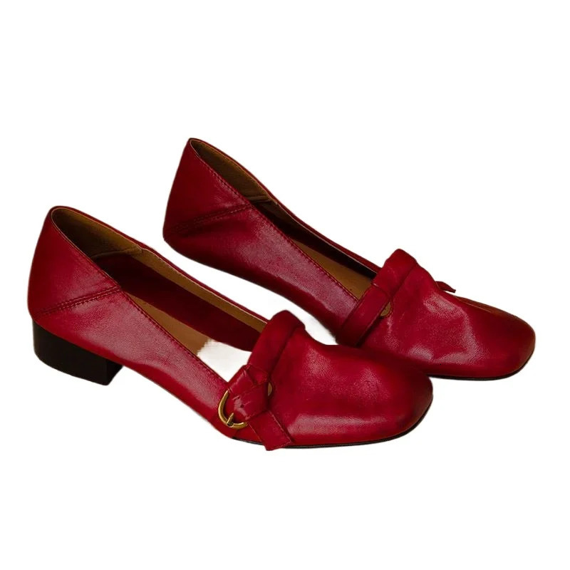 Square Toe Loafers Shoes Woman Soft Leather Retro Sandals Shallow Summer Trend Sole Comfort Zapatillas De Mujer 250915