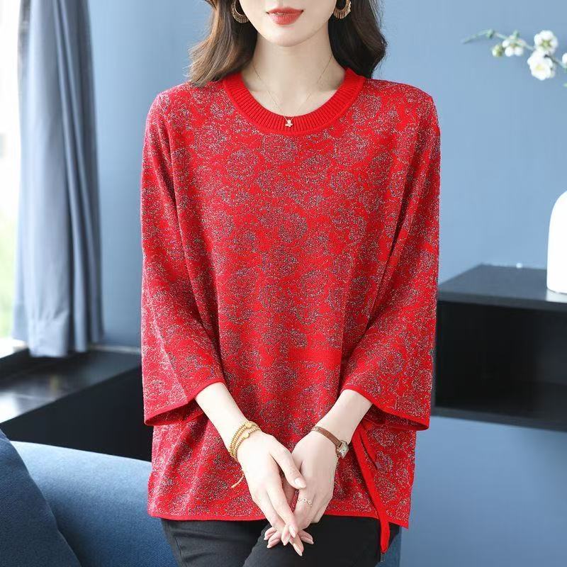 plus size women's new long sleeve high waist printed banquet dress mid-length skirt D02603