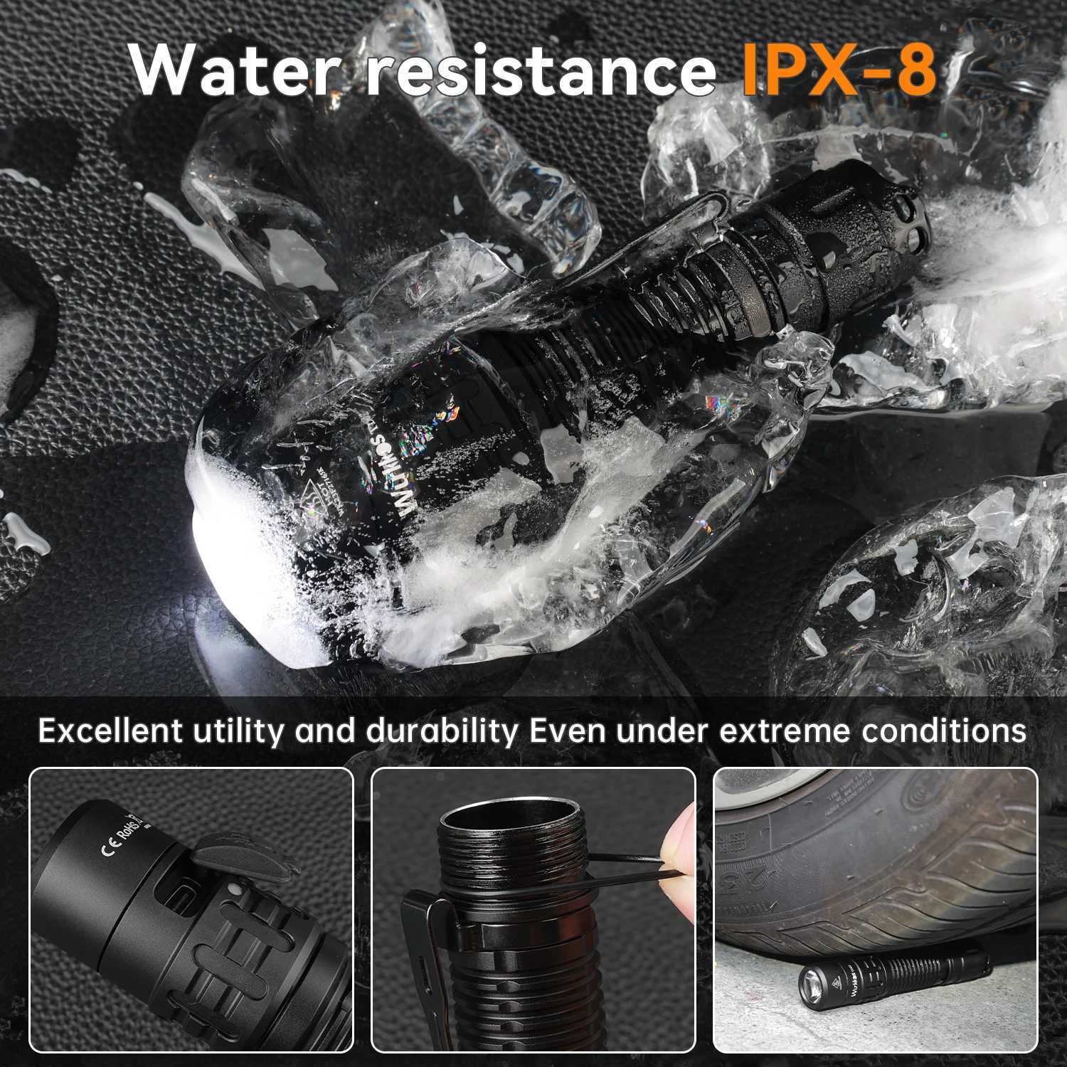 Wurkkos TD02 Self Defense Tactical Flashlight 18650 EDC Rechargeable Lamp 2000LM SST40 LED Torch IPX8 Military Emergency Light C250915
