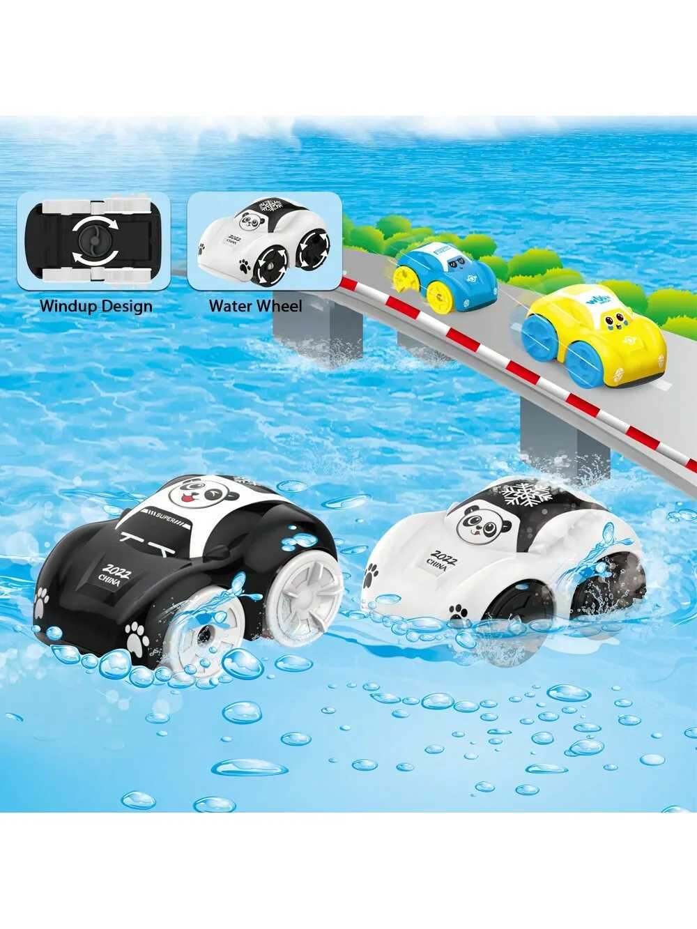 Children Bath Water Playing Toys ABS Clockwork Car Cartoon Vehicle Baby Bath Toy Kids Gift Amphibious Cars Bathroom Floating Toy C2509151