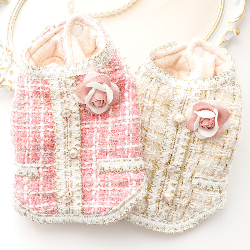 Clothes Autumn Winter Outfit Cat Princess Little Chanel Style Trimmed Cotton Vest Small Dog Pet 3436