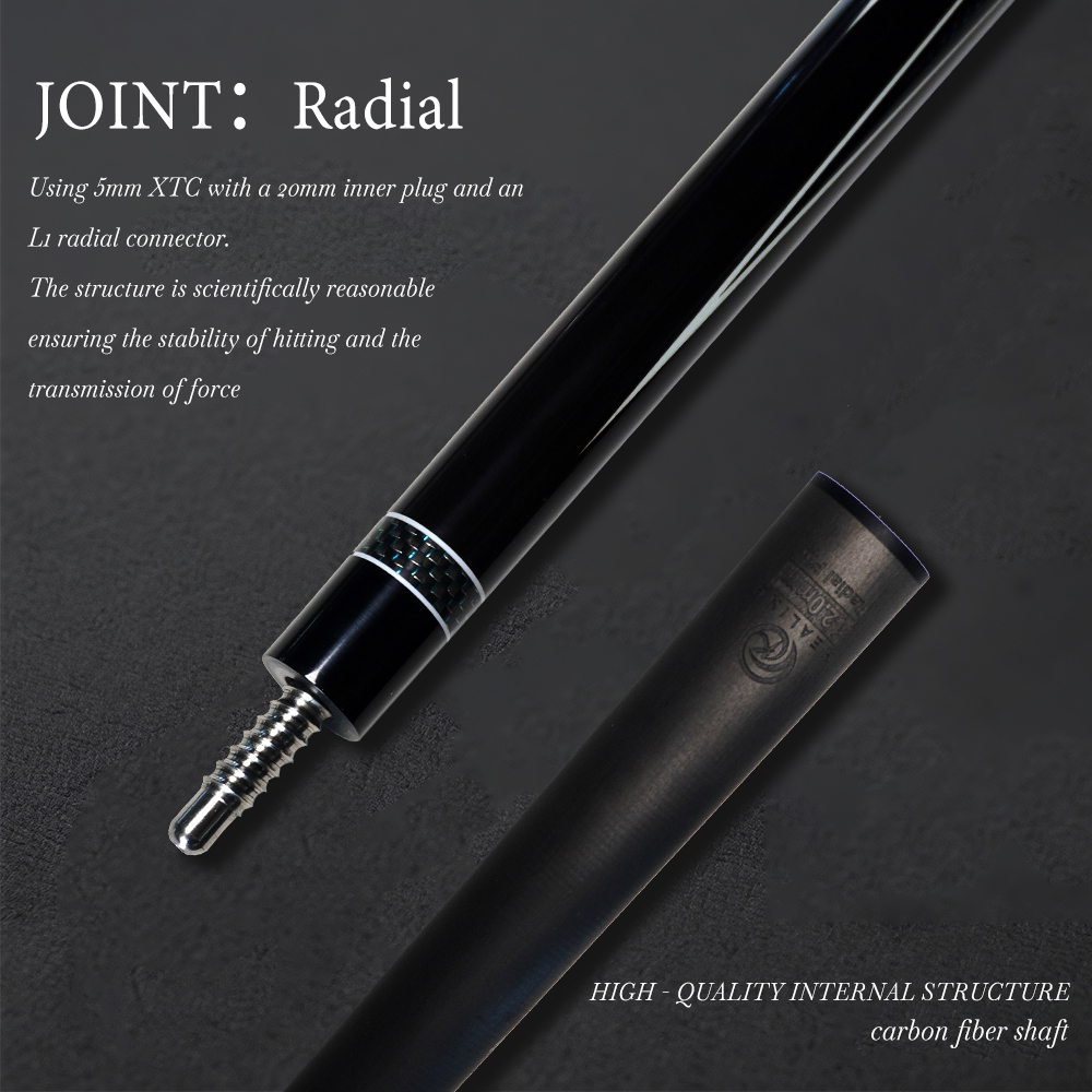 OKHEALING 1/2 Split Carbon Fibre Pool Cue Billiard Cue Stick Tip Diameter 12mm Radial Pin Joint Total Length 1474mm/58inch Weight 19Oz Billiard Stick 