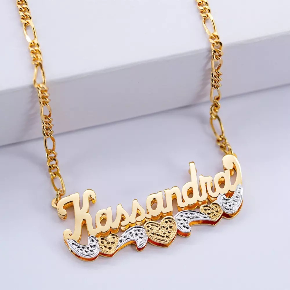 Personalized Necklace Custom Gold Plated Name Teddy Heart XOXO Chain Double Layer Two Tone with 240309