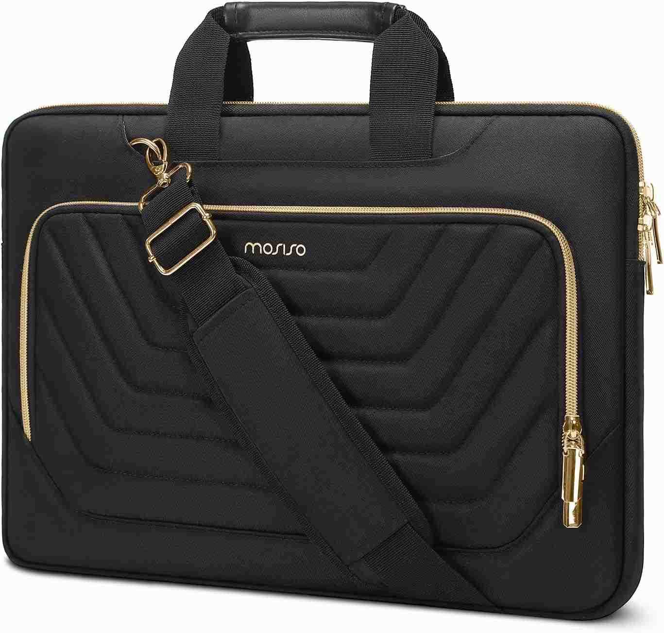 Laptop Shoulder BagComputer BagMessenger Briefcase with Front Inverted Trapezoid Quilted PocketW250915