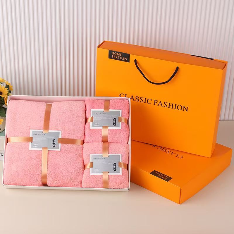 Home towels absorbent quick drying fabric skin friendly soft coral fleece towels gift box set of towels business 3-piece set popular item